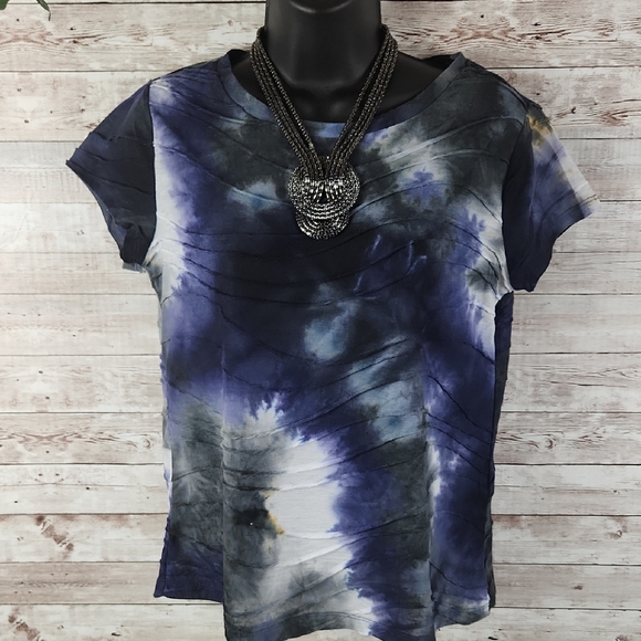 Simply Vera Vera Wang Tops - Simply Vera Vera Wang Tie-Dye Top - Blue and Black, Sz PM